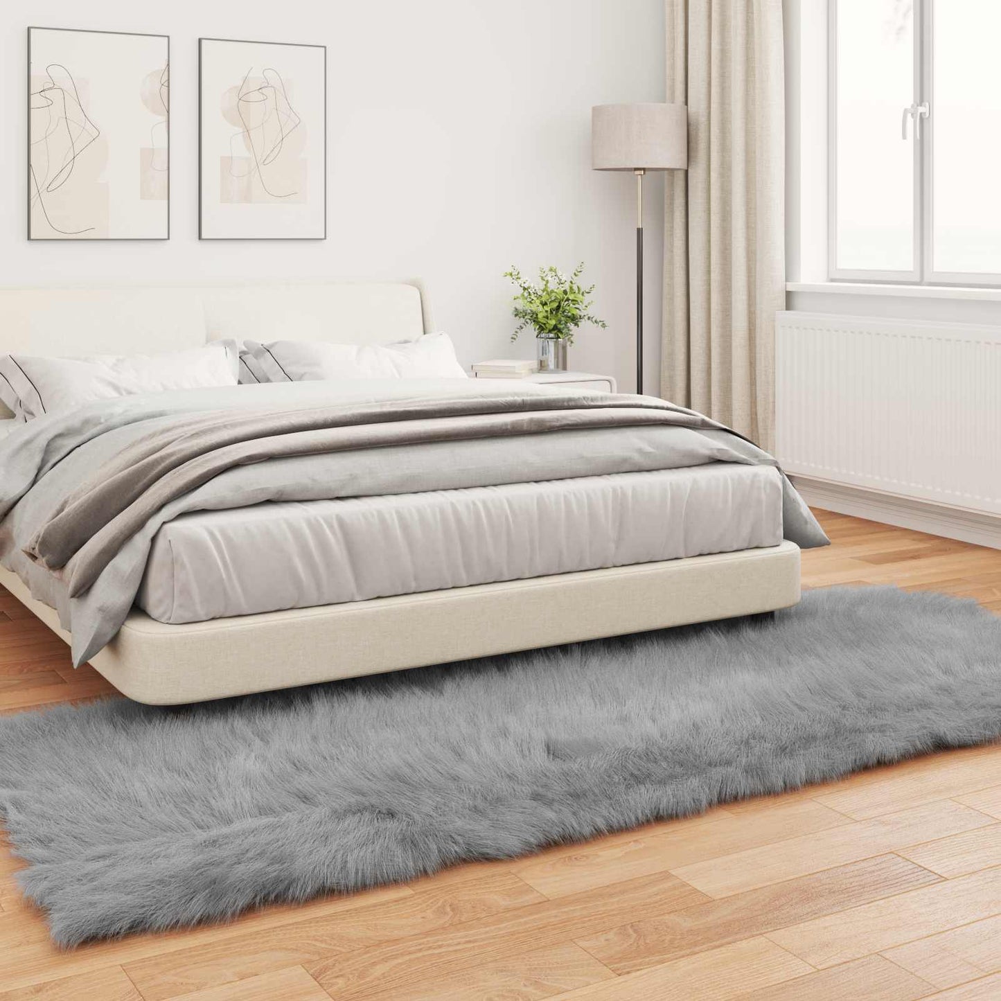 Faux Sheepskin Rug TAFALLA Grey 80 x 250 cm Polyester