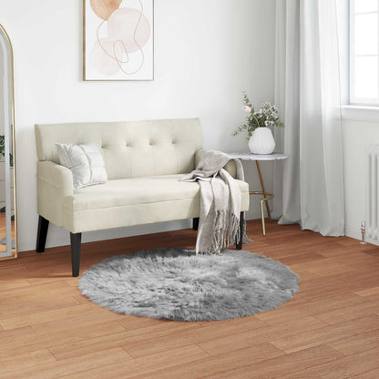Faux Sheepskin Rug TAFALLA Grey Ø 80 cm Polyester