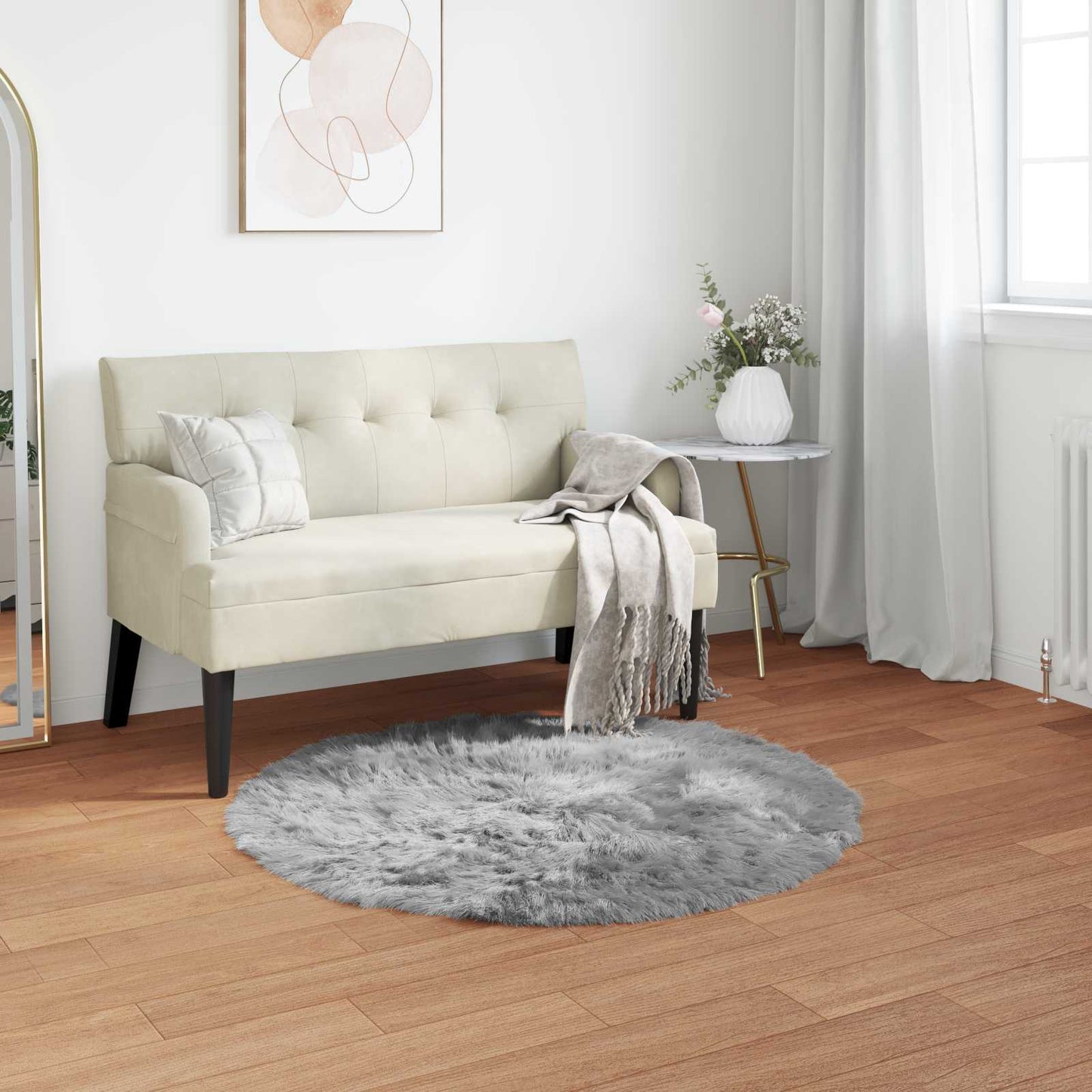 Faux Sheepskin Rug TAFALLA Grey Ø 100 cm Polyester