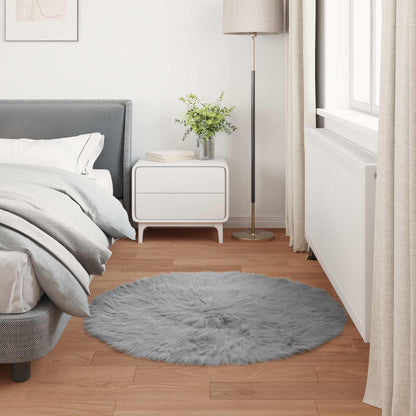 Faux Sheepskin Rug TAFALLA Grey Ø 100 cm Polyester