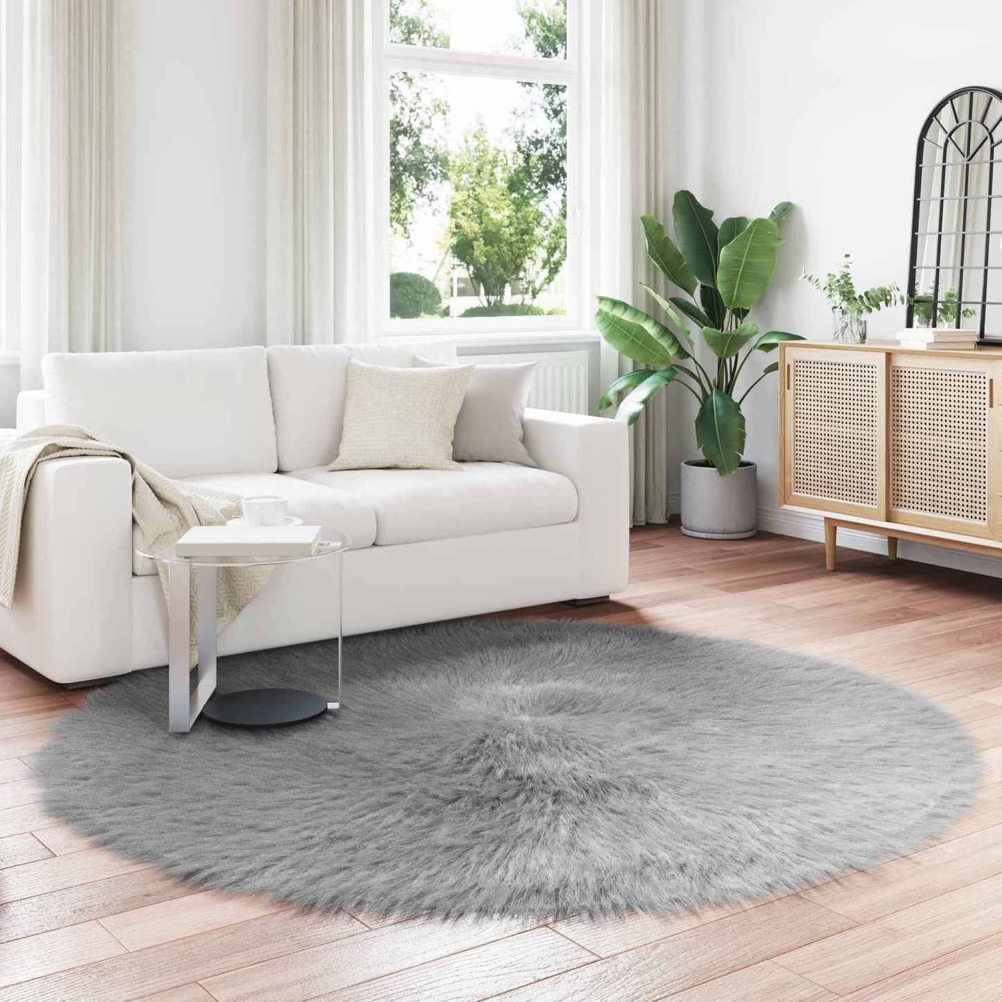 Faux Sheepskin Rug TAFALLA Grey Ø 160 cm Polyester