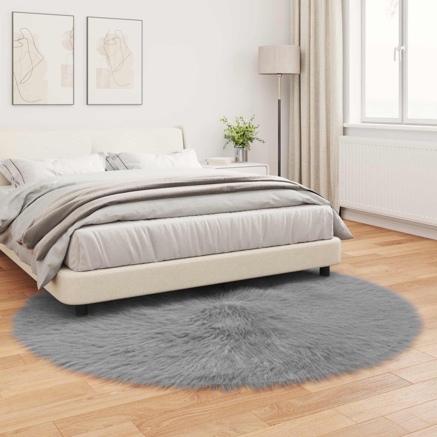 Faux Sheepskin Rug TAFALLA Grey Ø 200 cm Polyester