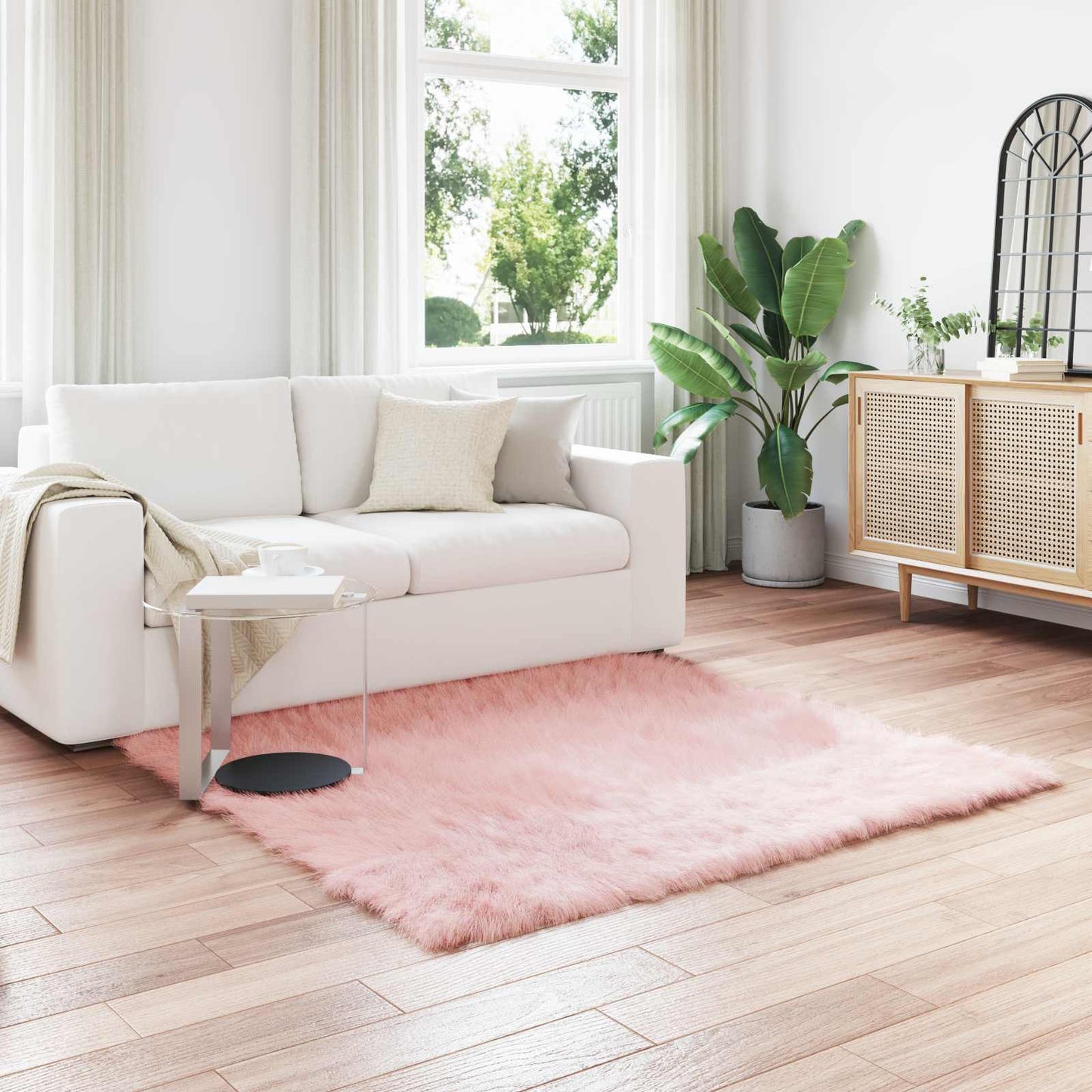 Faux Sheepskin Rug TAFALLA Pink 120 x 120 cm Polyester