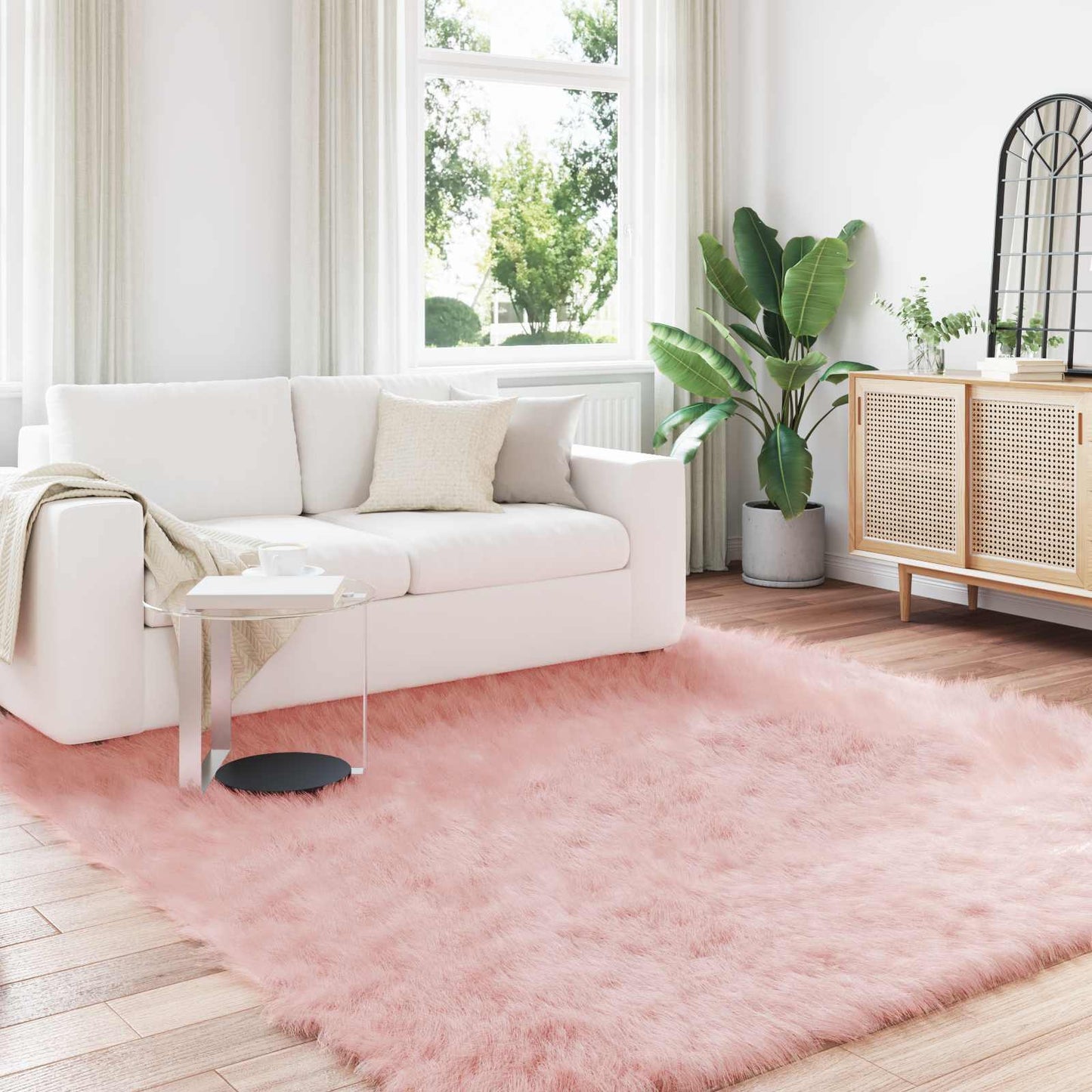Faux Sheepskin Rug TAFALLA Pink 240 x 240 cm Polyester