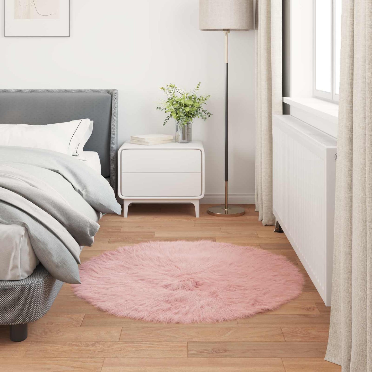 Faux Sheepskin Rug TAFALLA Pink Ø 80 cm Polyester