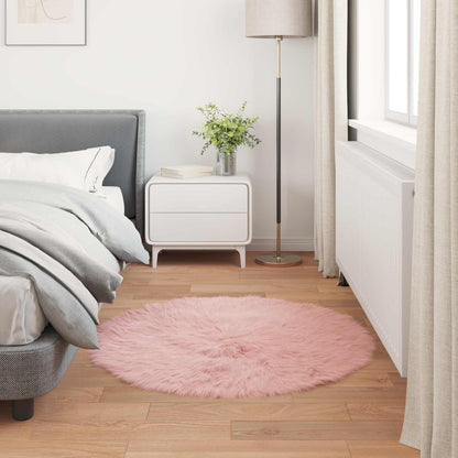 Faux Sheepskin Rug TAFALLA Pink Ø 100 cm Polyester