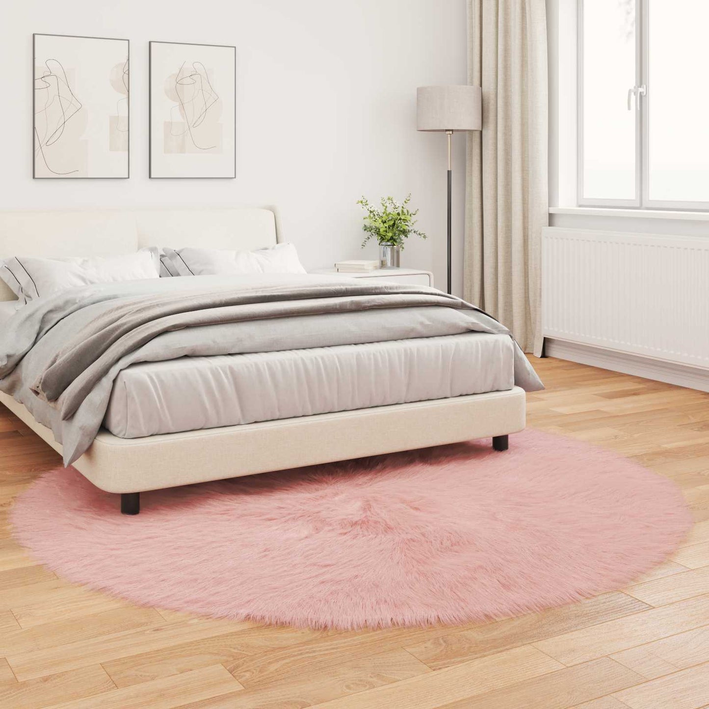 Faux Sheepskin Rug TAFALLA Pink Ø 160 cm Polyester