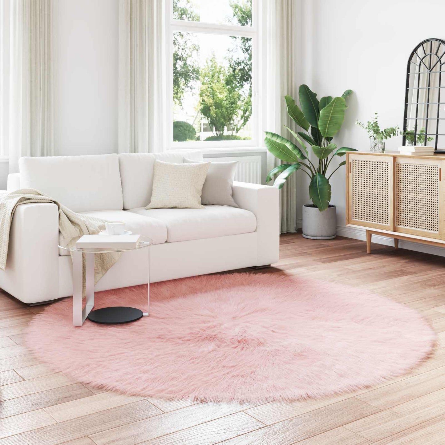 Faux Sheepskin Rug TAFALLA Pink Ø 200 cm Polyester