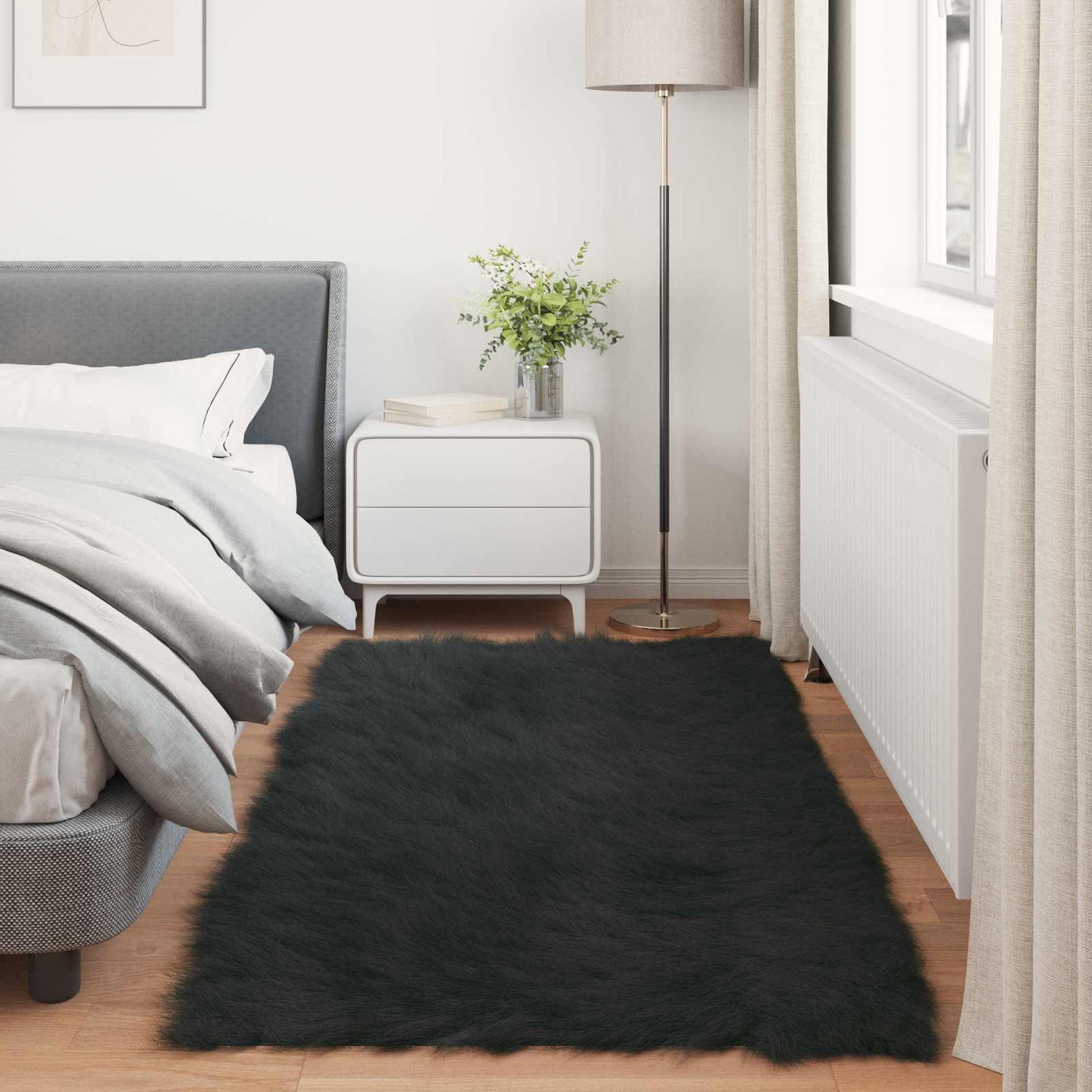 Faux Sheepskin Rug TAFALLA Black 80 x 200 cm Polyester