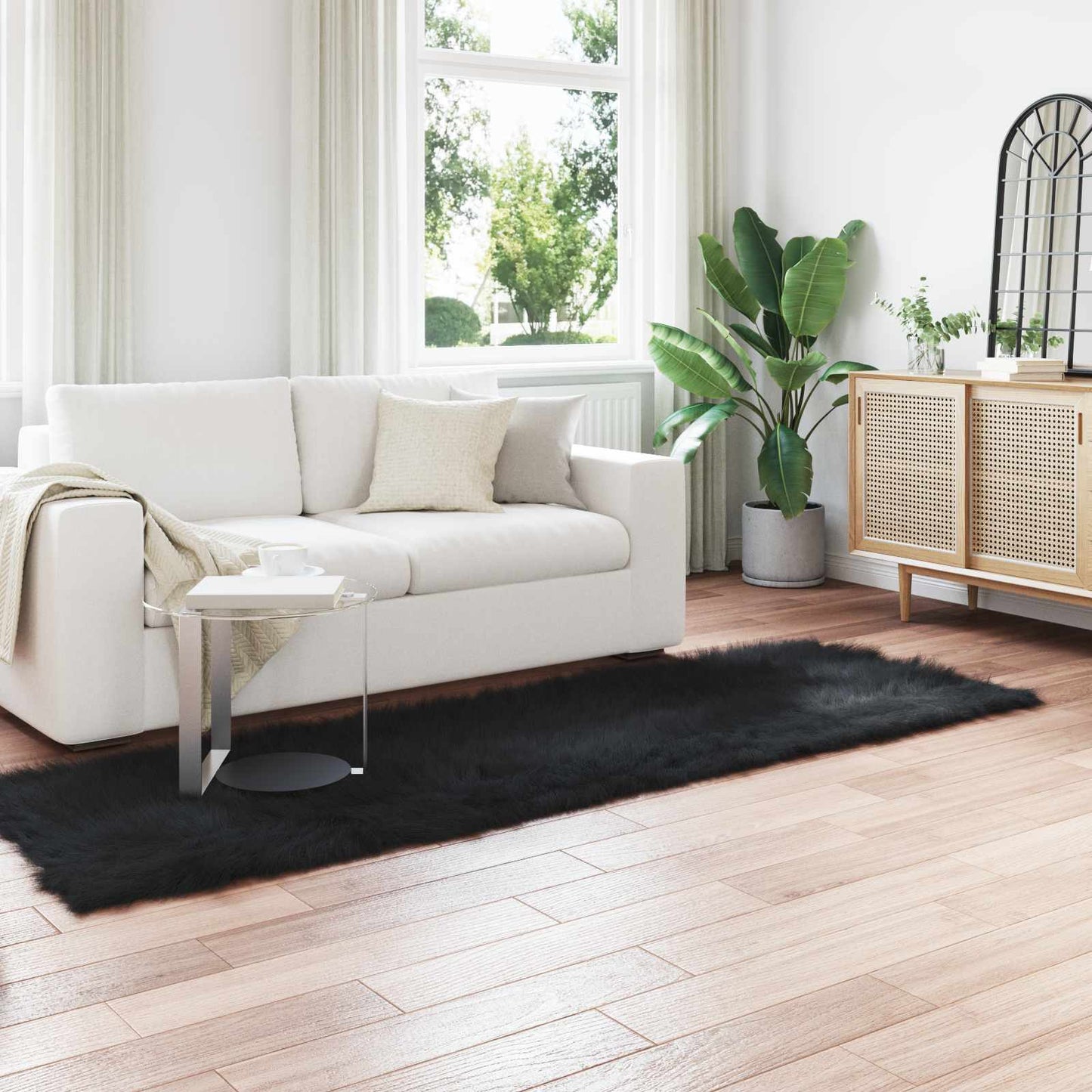 Faux Sheepskin Rug TAFALLA Black 80 x 250 cm Polyester