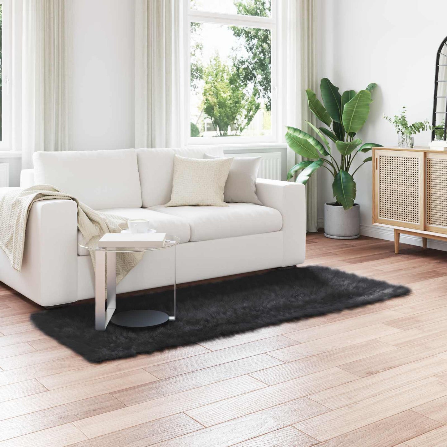 Faux Sheepskin Rug TAFALLA Black 100 x 200 cm Polyester