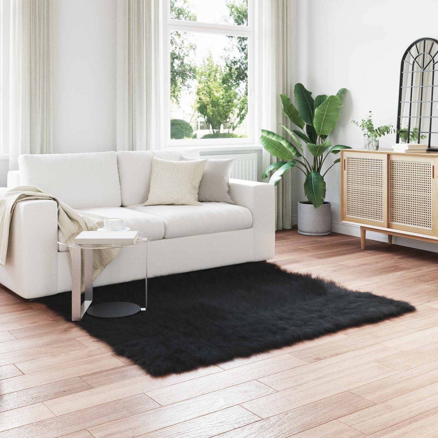 Faux Sheepskin Rug TAFALLA Black 120 x 120 cm Polyester