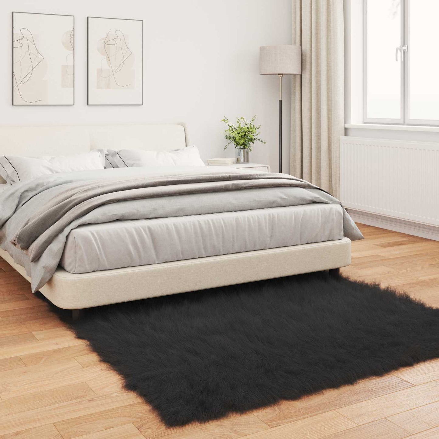 Faux Sheepskin Rug TAFALLA Black 120 x 120 cm Polyester