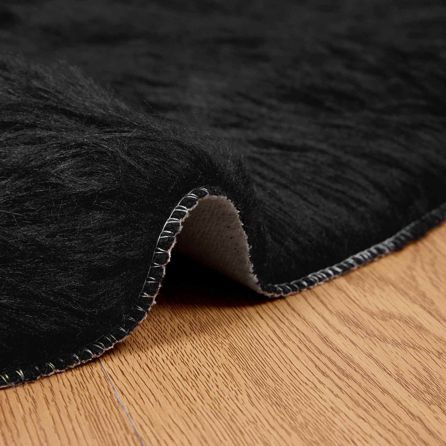 Faux Sheepskin Rug TAFALLA Black Ø 100 cm Polyester