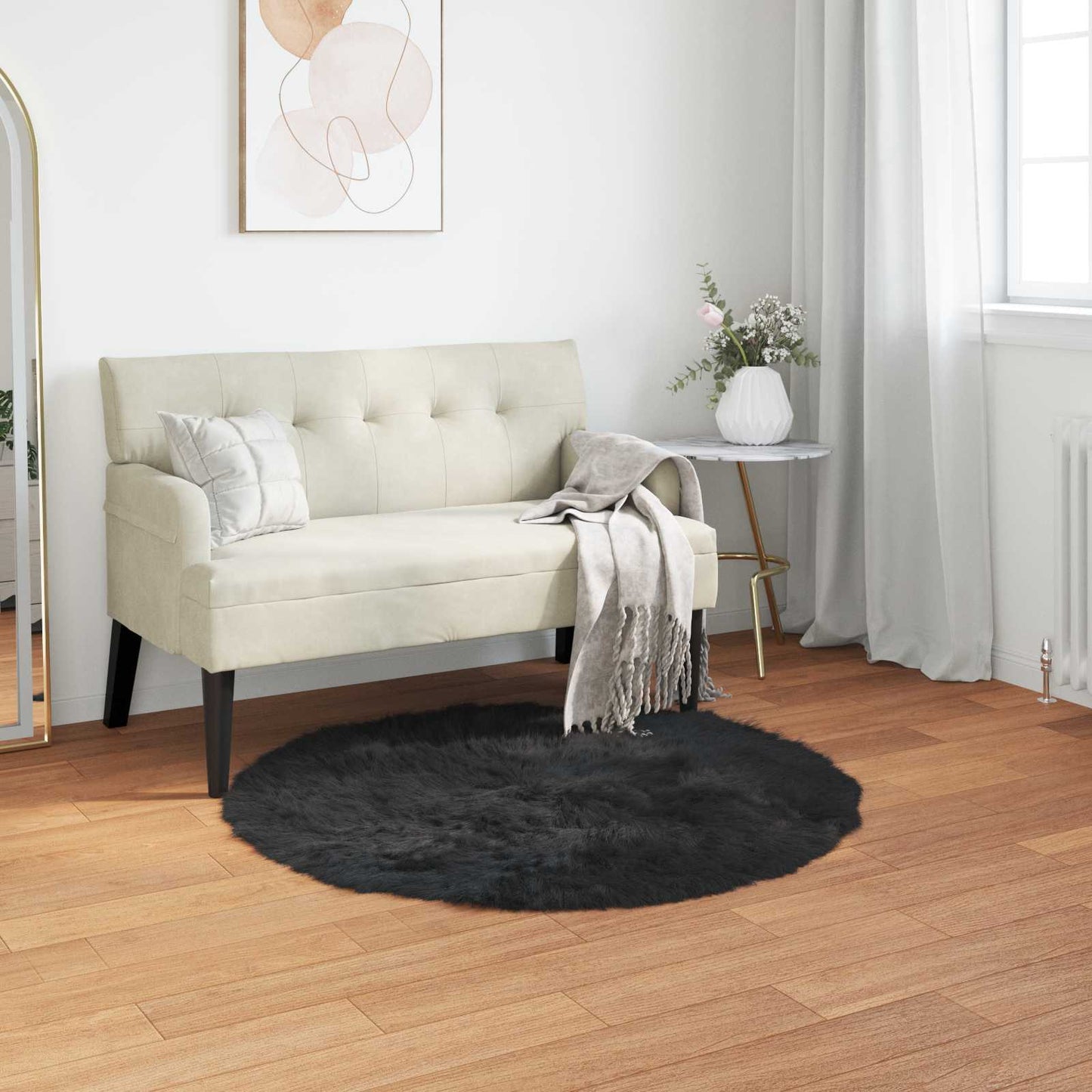 Faux Sheepskin Rug TAFALLA Black Ø 100 cm Polyester