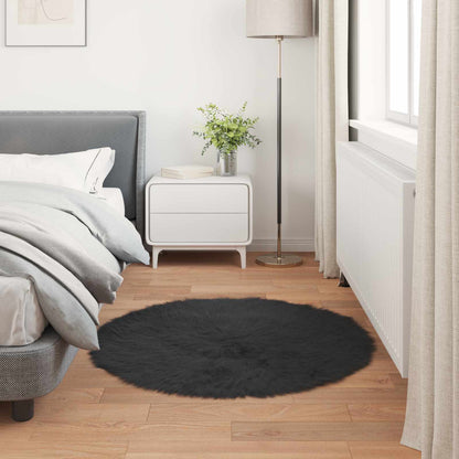 Faux Sheepskin Rug TAFALLA Black Ø 100 cm Polyester