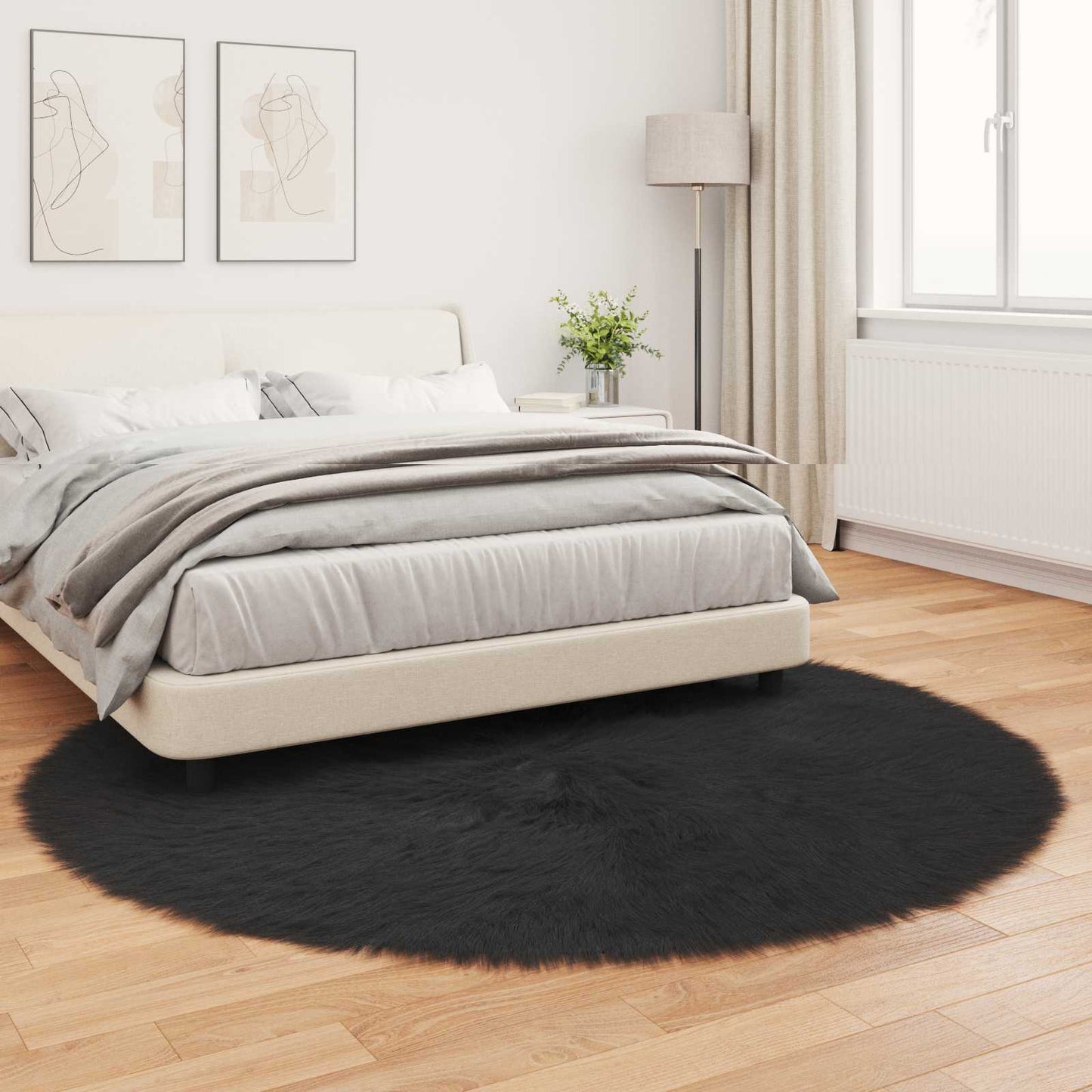 Faux Sheepskin Rug TAFALLA Black Ø 200 cm Polyester