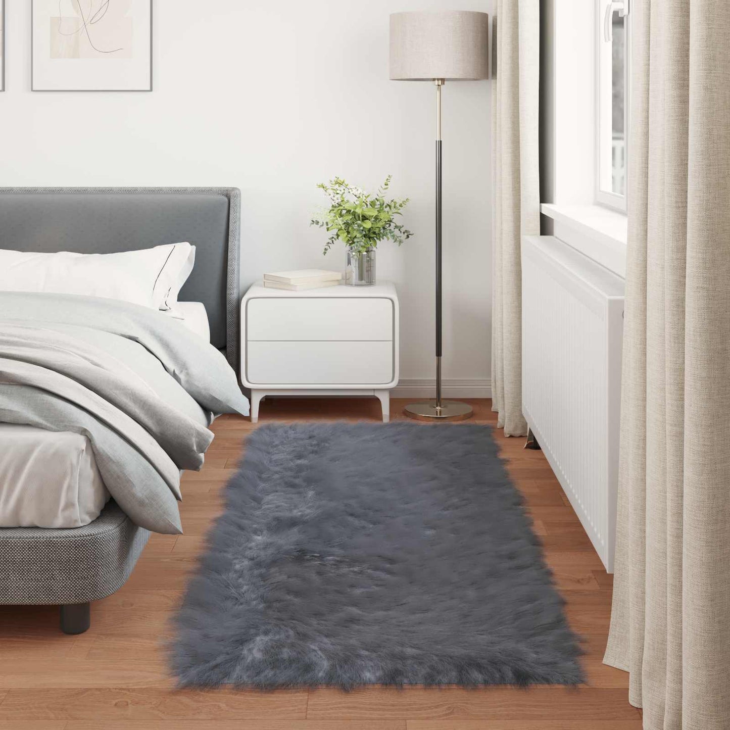 Faux Sheepskin Rug TAFALLA Anthracite 80 x 200 cm Polyester