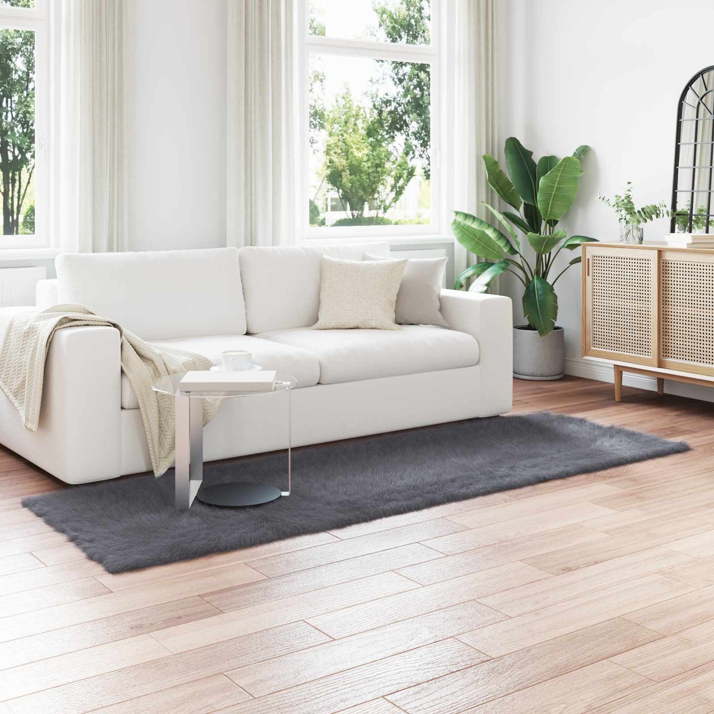 Faux Sheepskin Rug TAFALLA Anthracite 80 x 250 cm Polyester