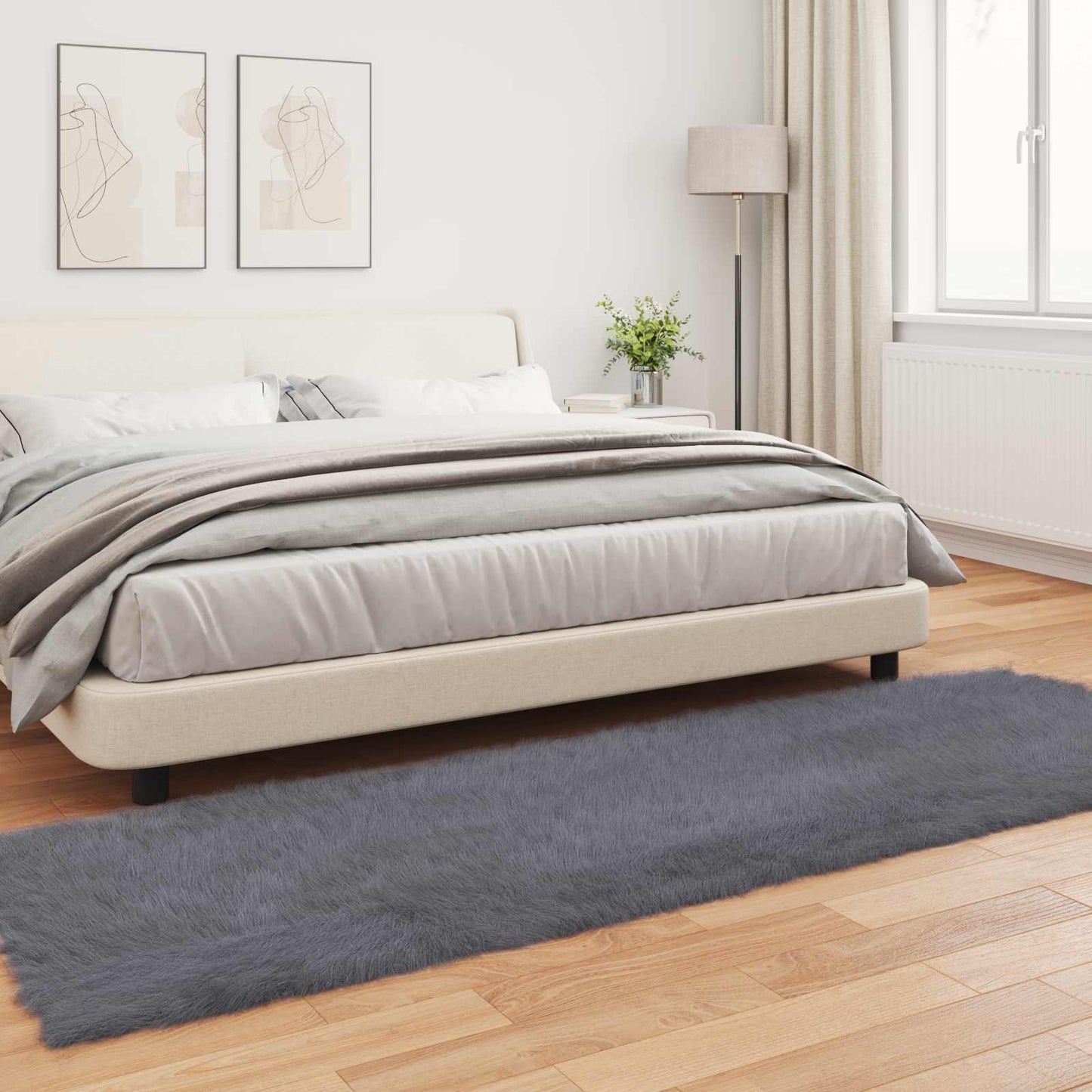 Faux Sheepskin Rug TAFALLA Anthracite 80 x 250 cm Polyester