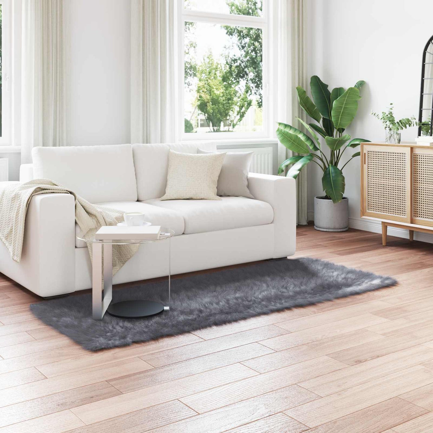 Faux Sheepskin Rug TAFALLA Anthracite 100 x 200 cm Polyester
