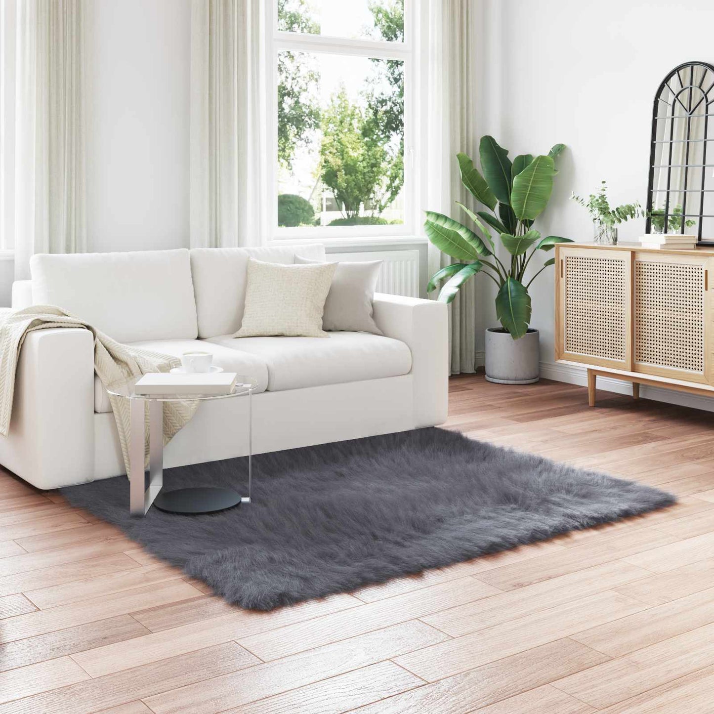Faux Sheepskin Rug TAFALLA Anthracite 160 x 160 cm Polyester