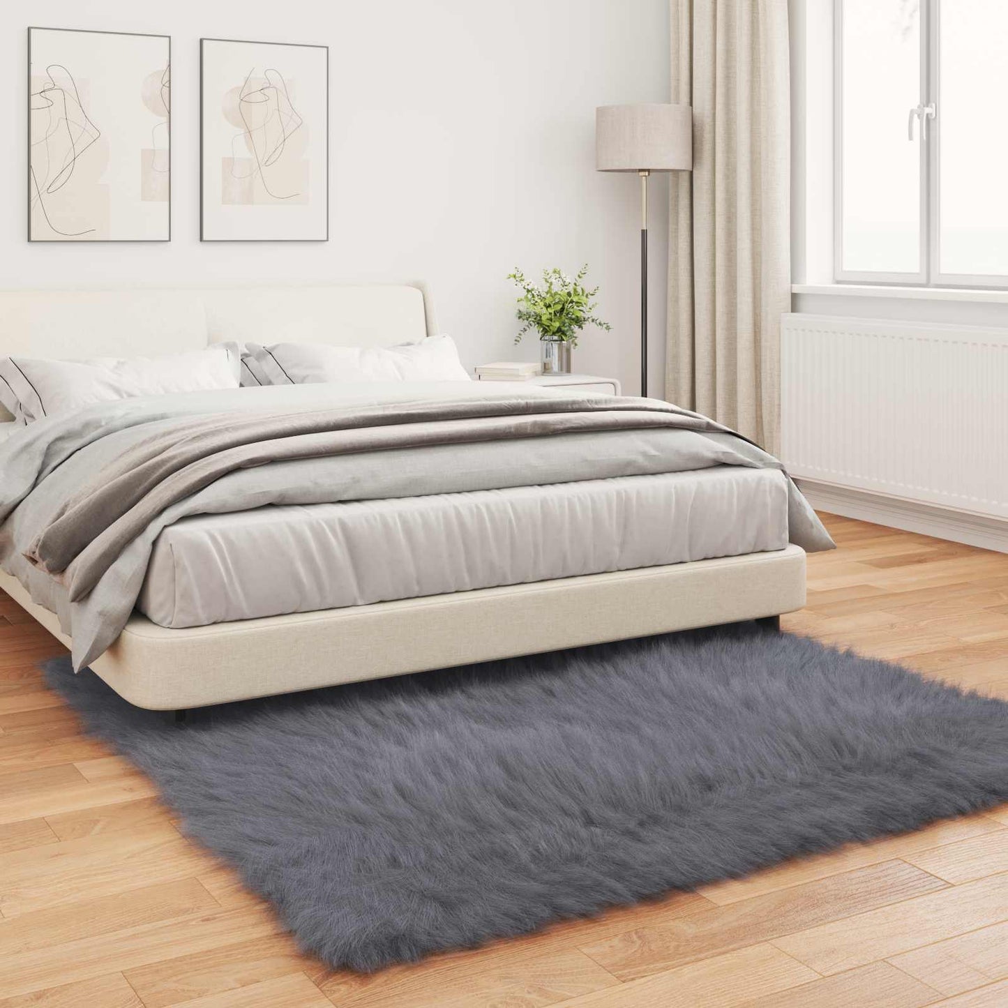 Faux Sheepskin Rug TAFALLA Anthracite 160 x 160 cm Polyester