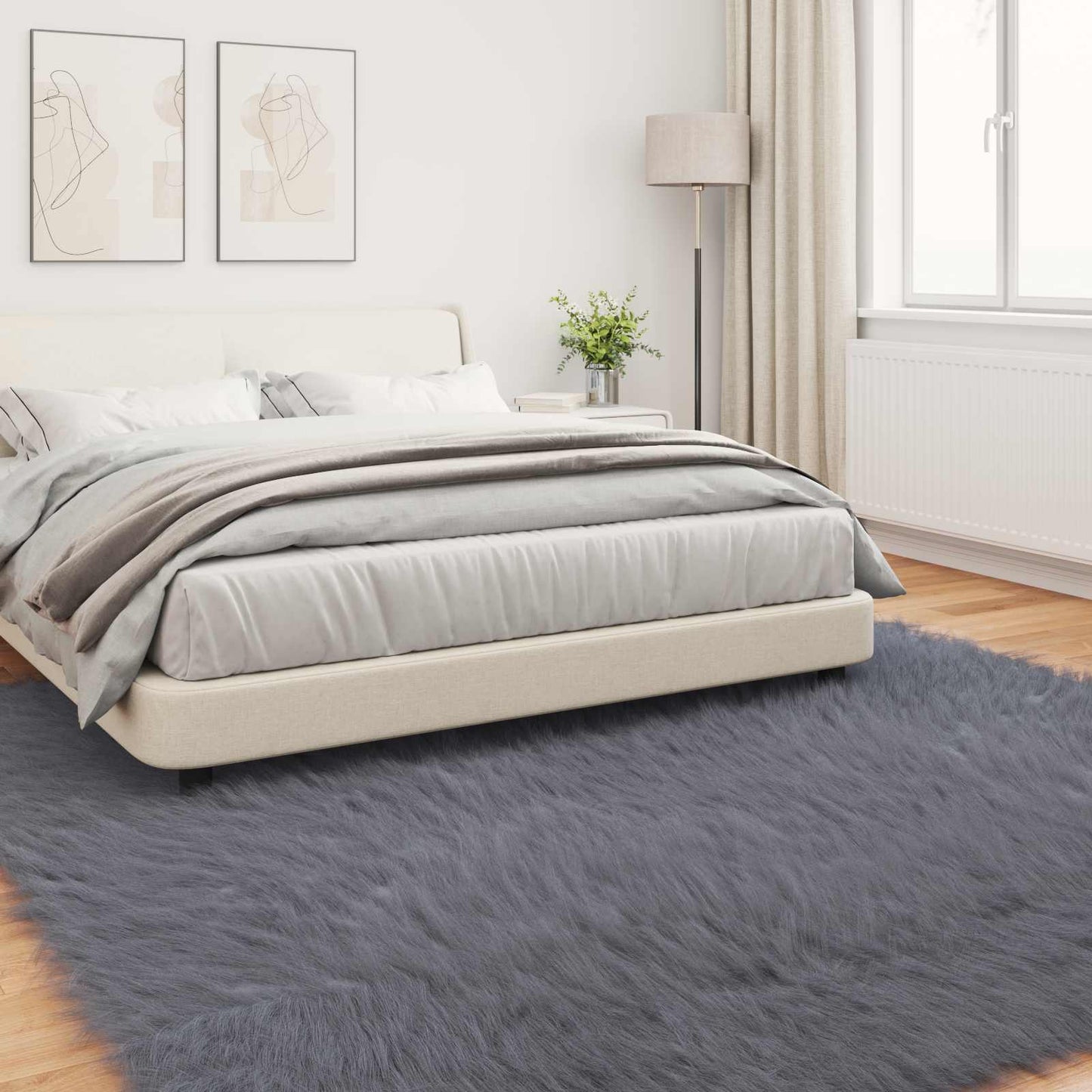 Faux Sheepskin Rug TAFALLA Anthracite 200 x 200 cm Polyester