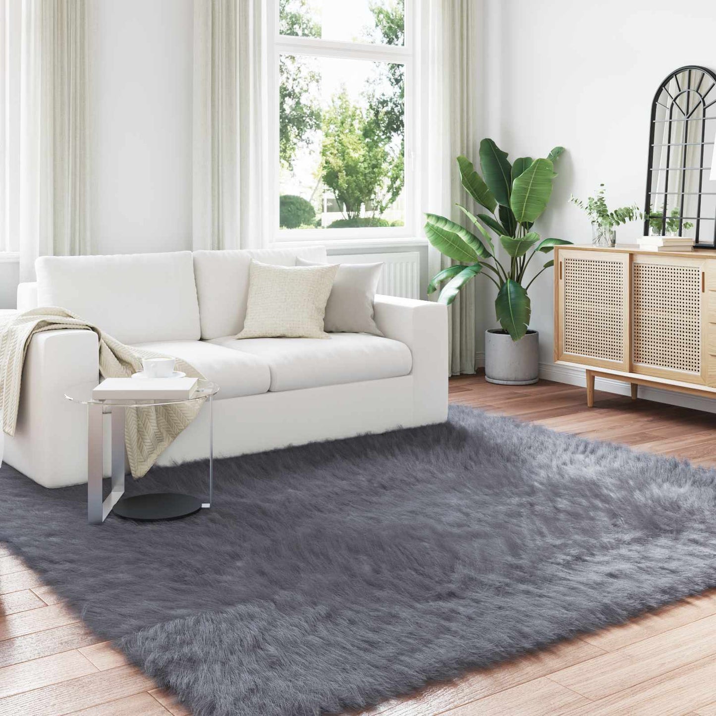 Faux Sheepskin Rug TAFALLA Anthracite 240 x 240 cm Polyester