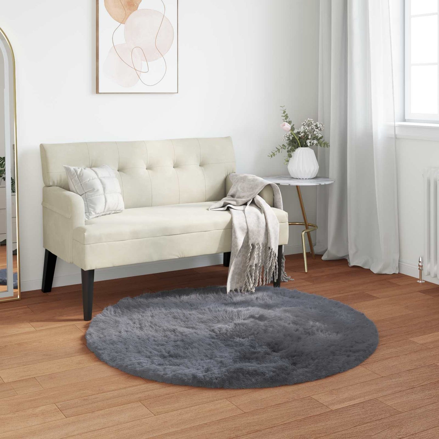 Faux Sheepskin Rug TAFALLA Anthracite Ø 80 cm Polyester