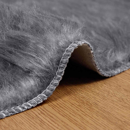 Faux Sheepskin Rug TAFALLA Anthracite Ø 120 cm Polyester