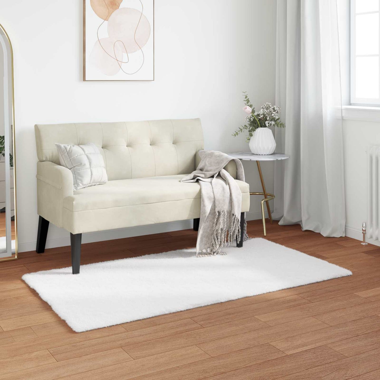 Anti-Slip Faux Rabbit Fur Rug OLITE White 80 x 150 cm Polyester