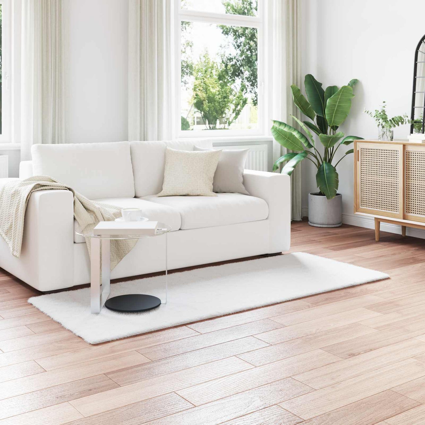 Anti-Slip Faux Rabbit Fur Rug OLITE White 80 x 200 cm Polyester