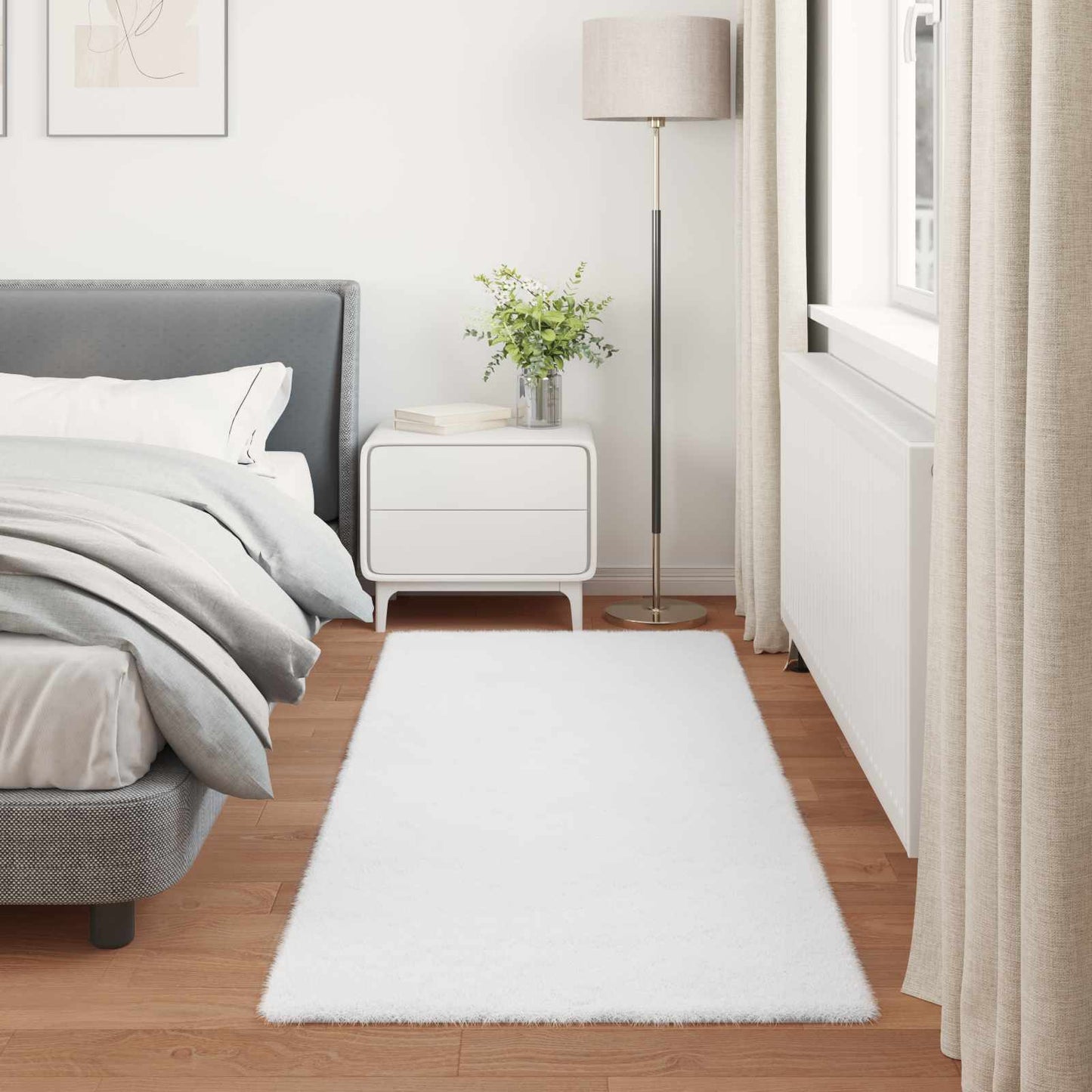 Anti-Slip Faux Rabbit Fur Rug OLITE White 80 x 200 cm Polyester
