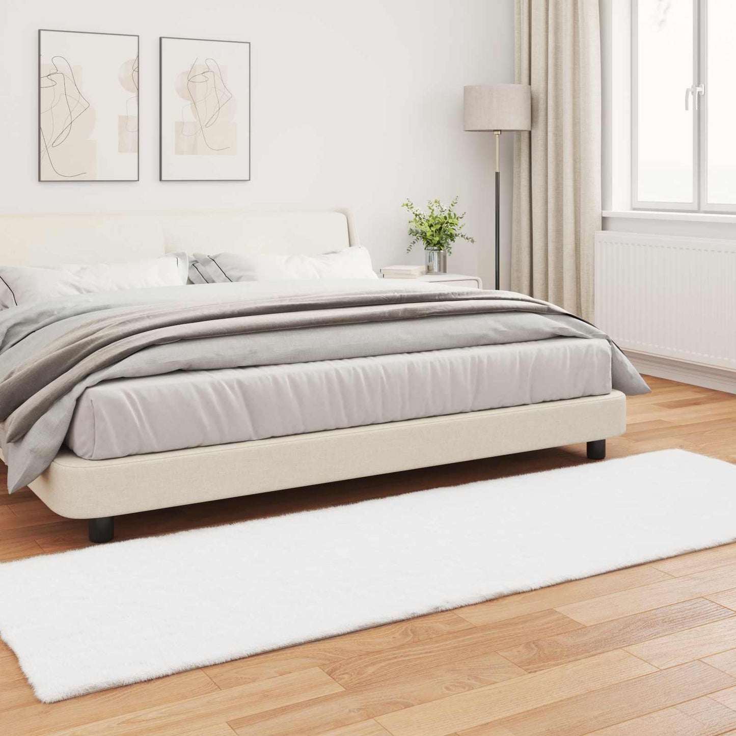 Anti-Slip Faux Rabbit Fur Rug OLITE White 80 x 250 cm Polyester