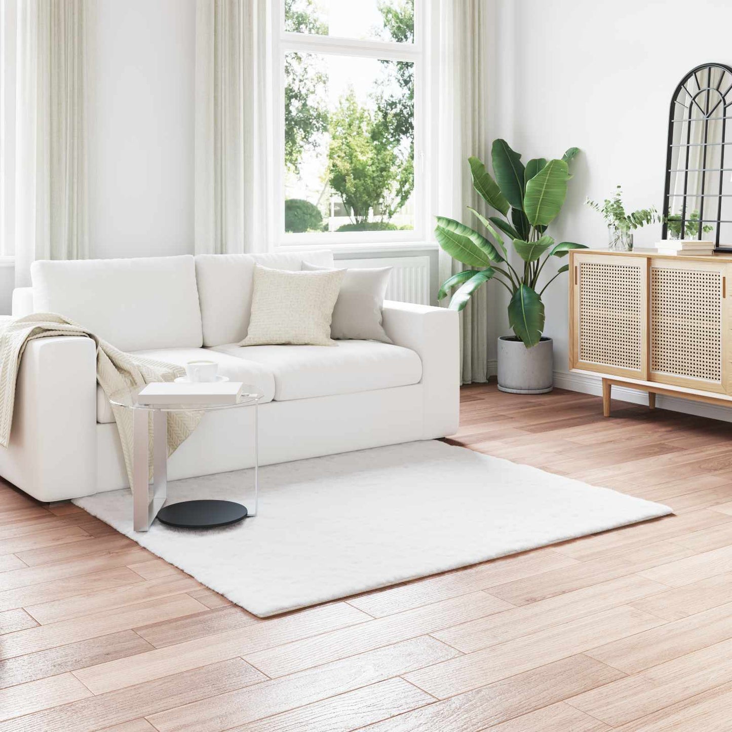 Anti-Slip Faux Rabbit Fur Rug OLITE White 120 x 120 cm