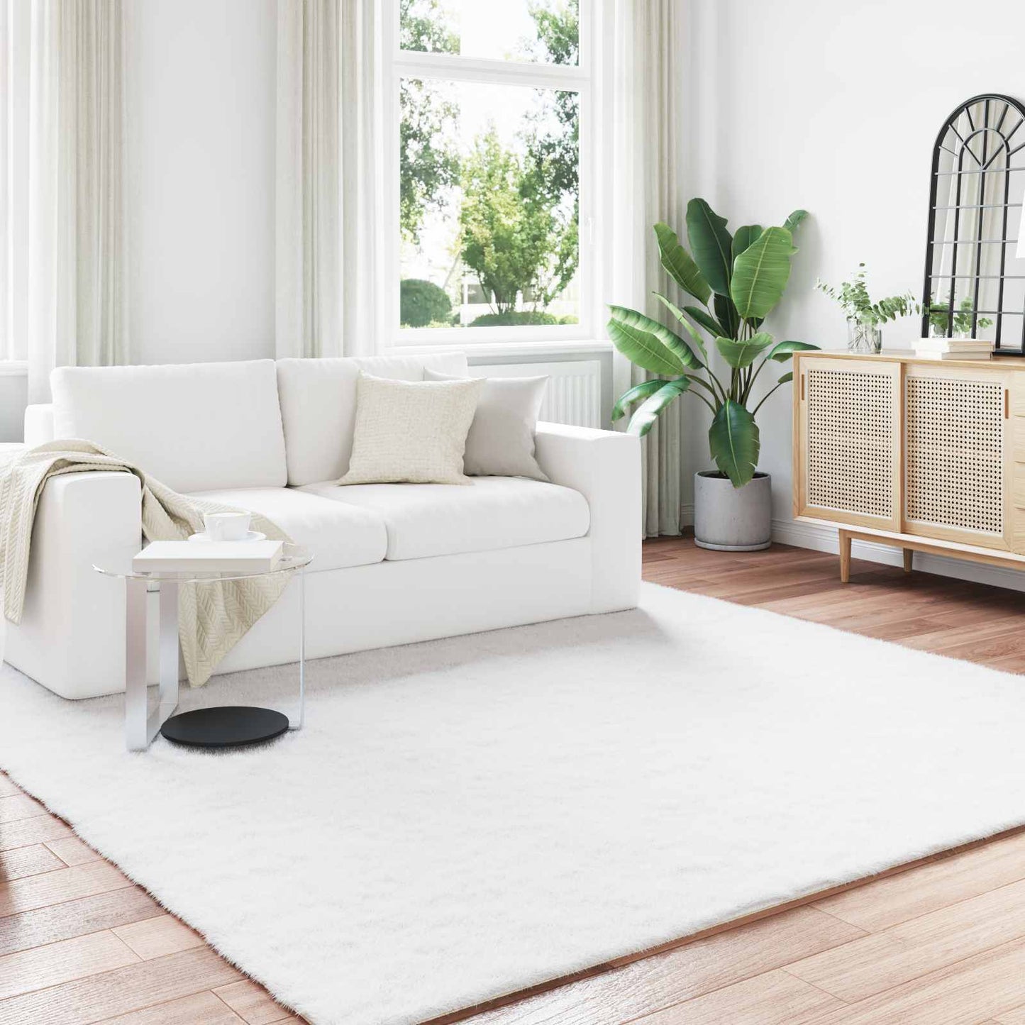 Anti-Slip Faux Rabbit Fur Rug OLITE White 240 x 240 cm
