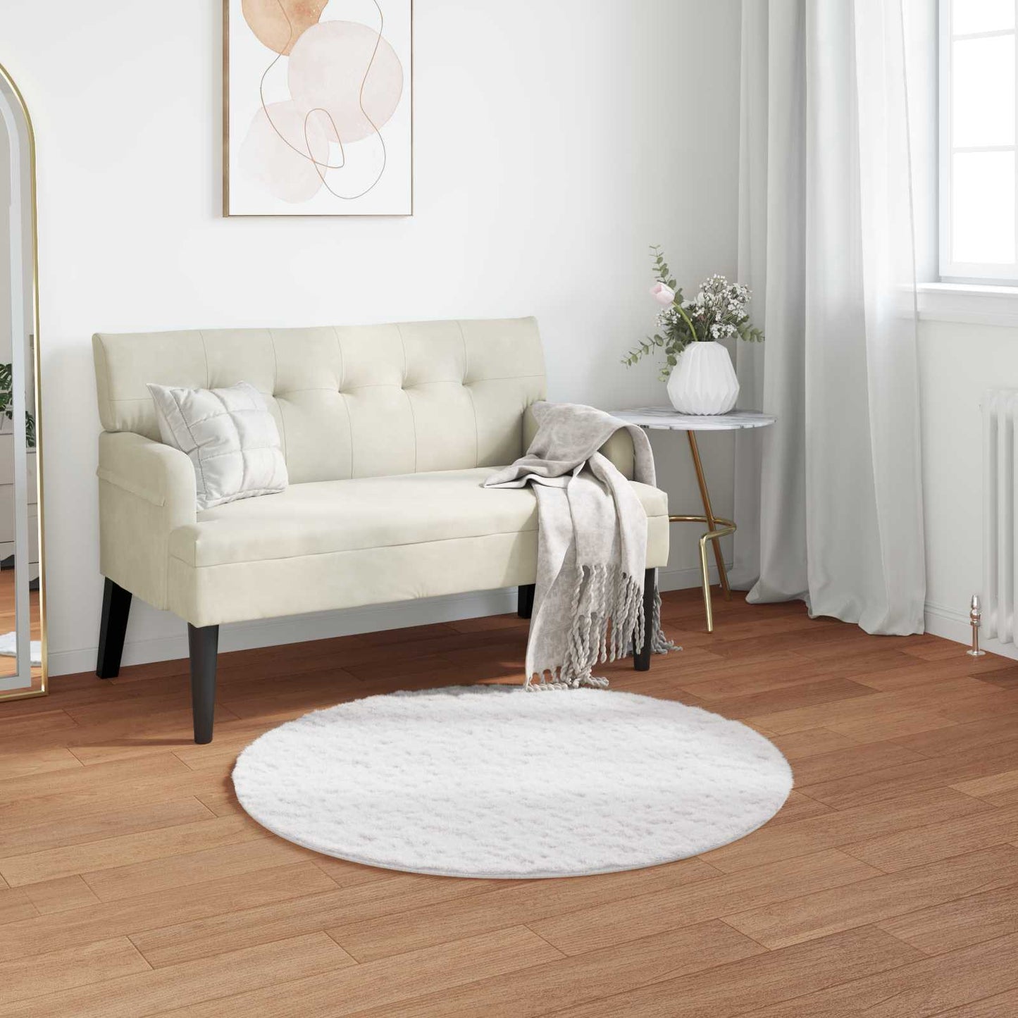 Anti-Slip Faux Rabbit Fur Rug OLITE White Ø 100 cm Polyester