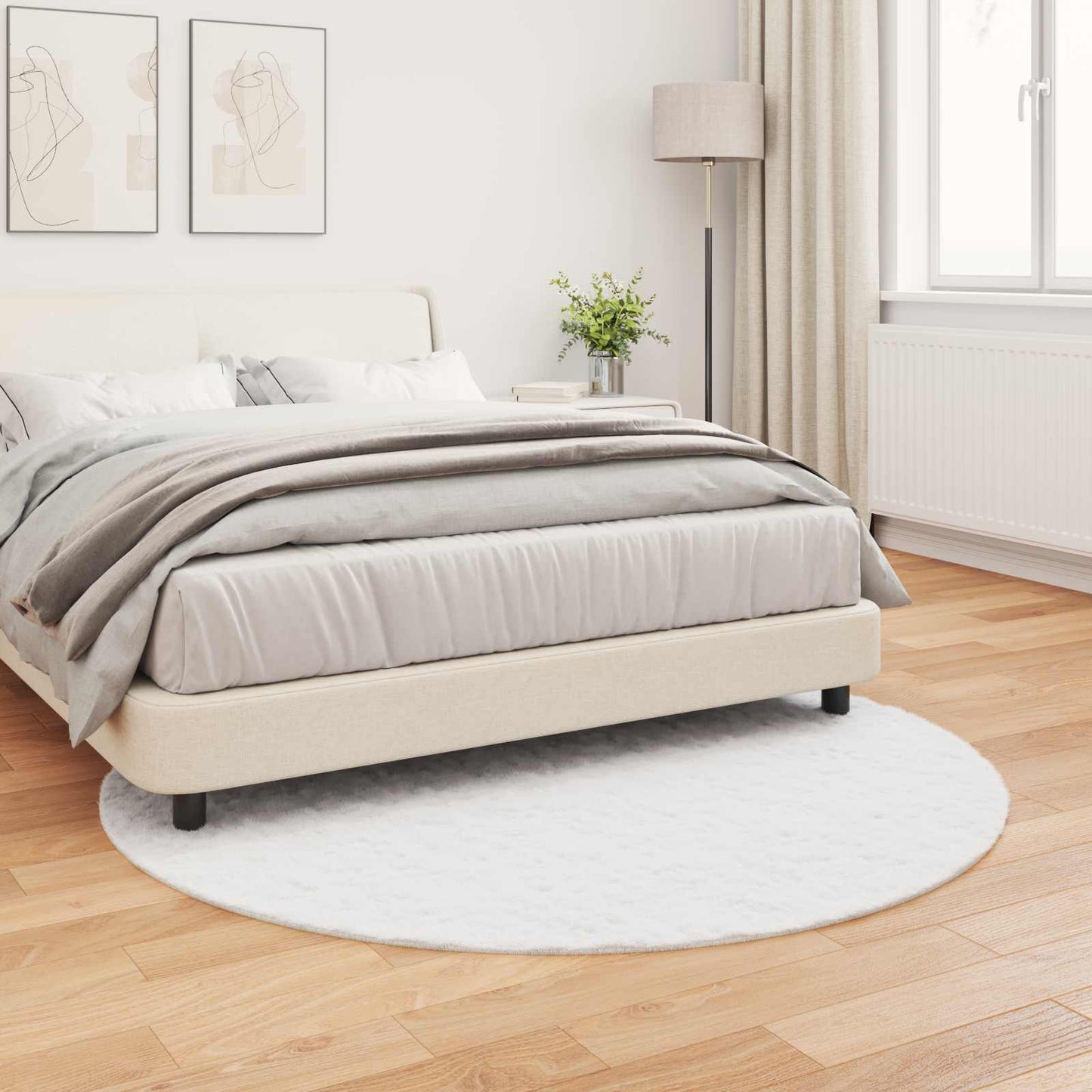 Anti-Slip Faux Rabbit Fur Rug OLITE White Ø 160 cm Polyester