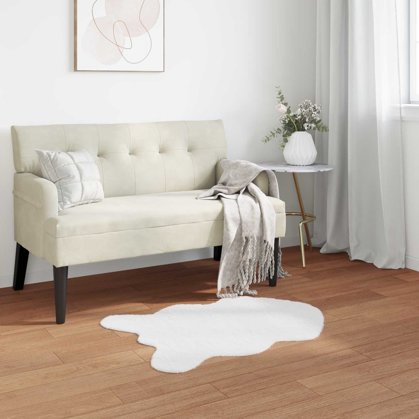 Anti-Slip Faux Rabbit Fur Rug OLITE White 60 x 90 cm Polyester