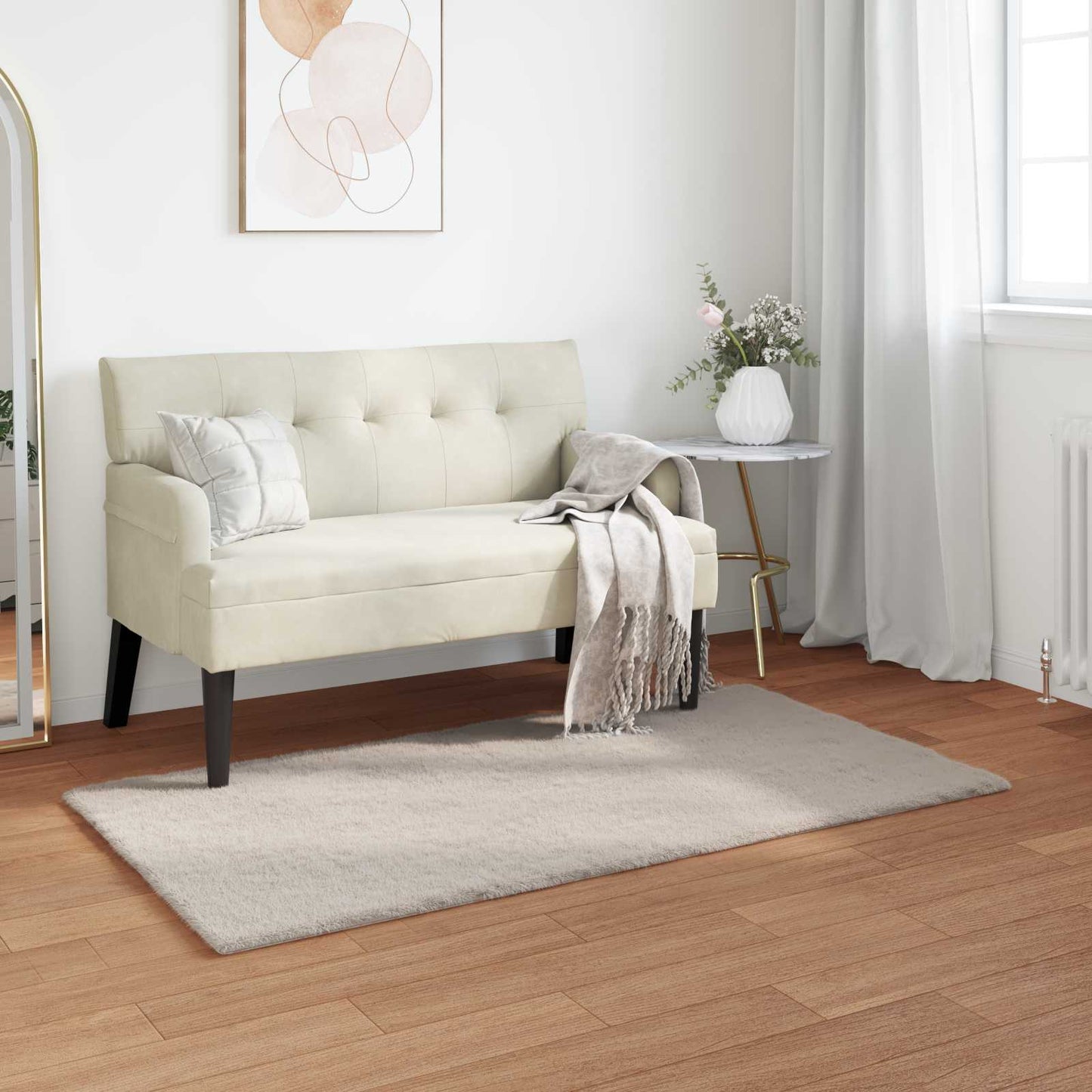 Anti-Slip Faux Rabbit Fur Rug OLITE Beige 60 x 110 cm Polyester