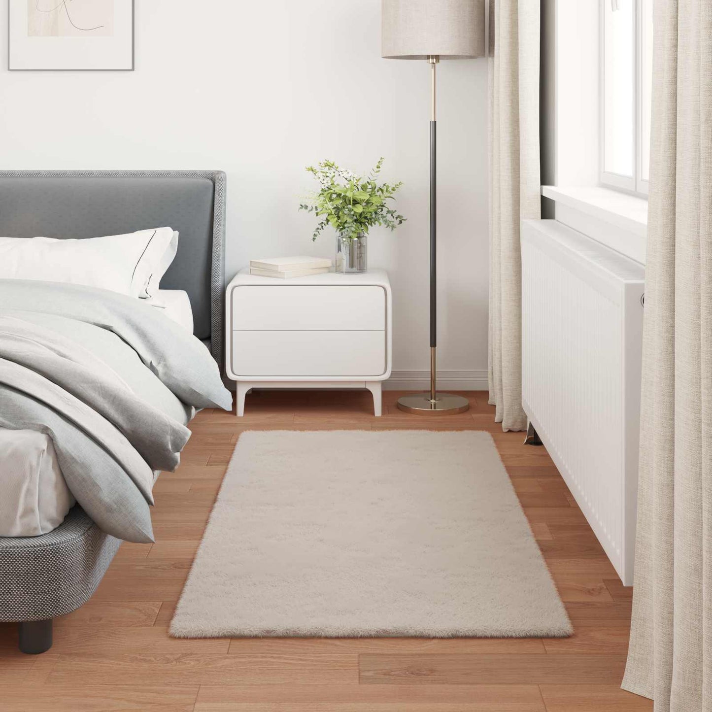 Anti-Slip Faux Rabbit Fur Rug OLITE Beige 60 x 110 cm Polyester