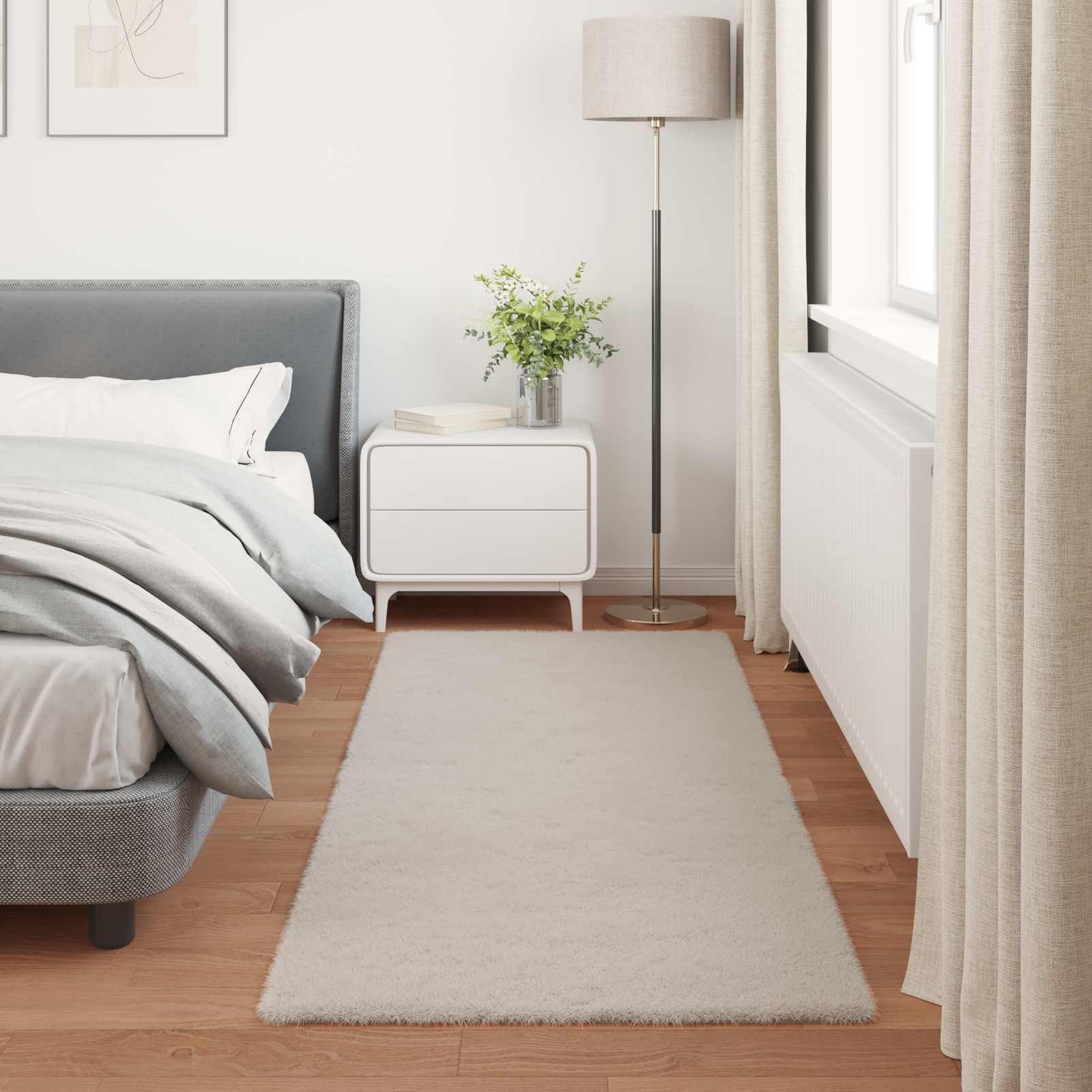 Anti-Slip Faux Rabbit Fur Rug OLITE Beige 80 x 200 cm Polyester