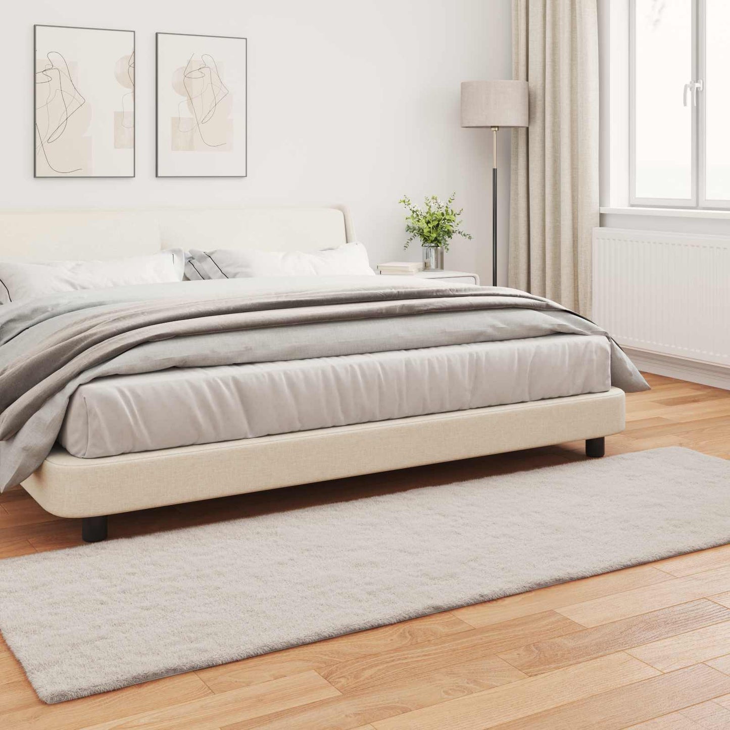 Anti-Slip Faux Rabbit Fur Rug OLITE Beige 80 x 250 cm Polyester
