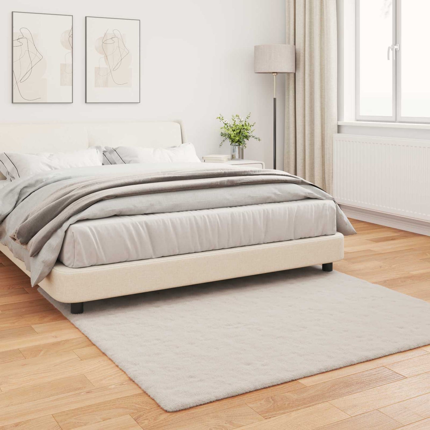 Anti-Slip Faux Rabbit Fur Rug OLITE Beige 160 x 160 cm