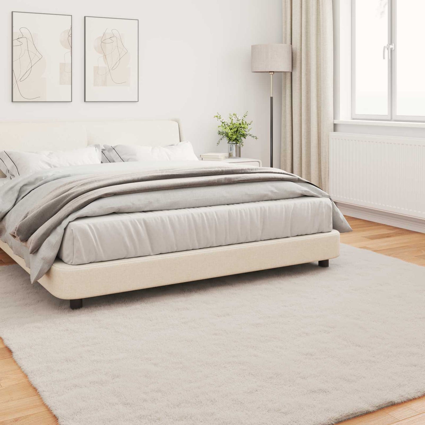 Anti-Slip Faux Rabbit Fur Rug OLITE Beige 200 x 200 cm
