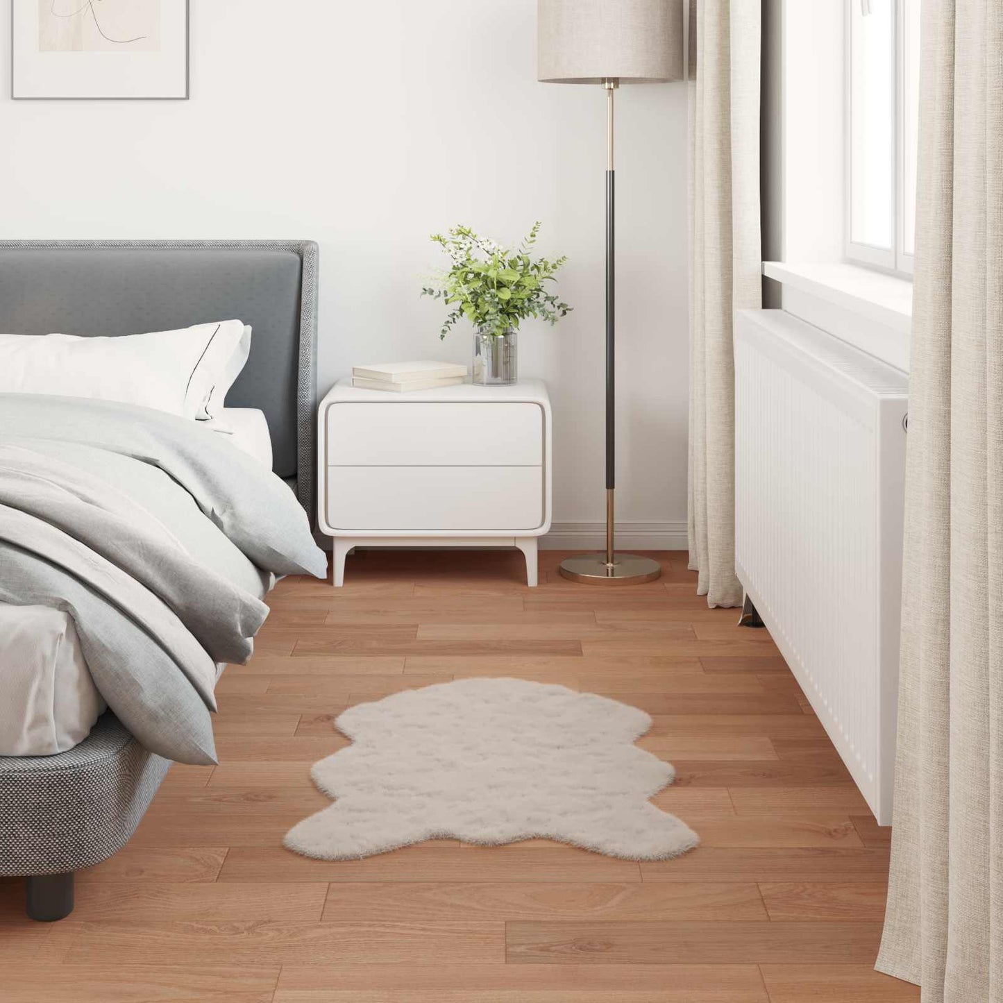 Anti-Slip Faux Rabbit Fur Rug OLITE Beige 50 x 80 cm Polyester