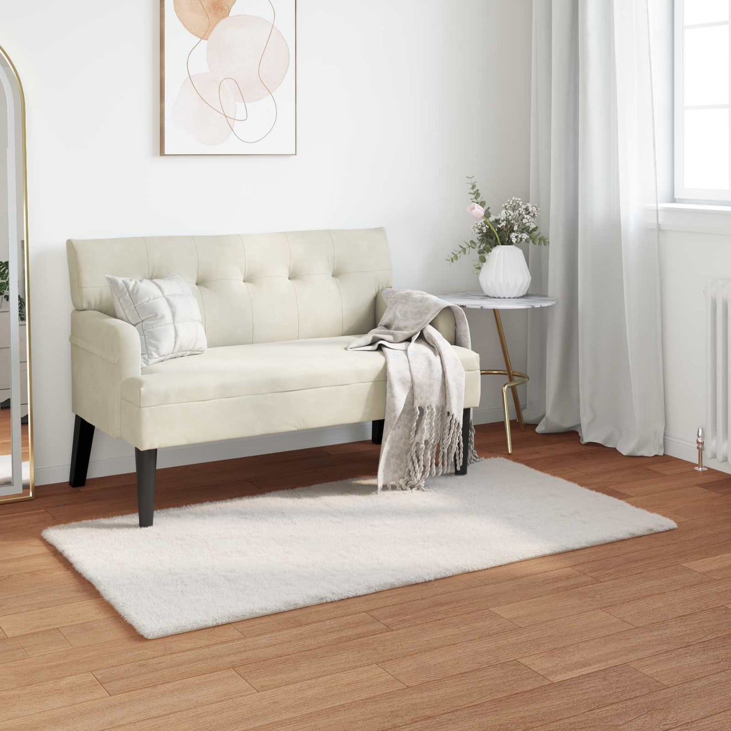 Anti-Slip Faux Rabbit Fur Rug OLITE Cream 80 x 150 cm Polyester