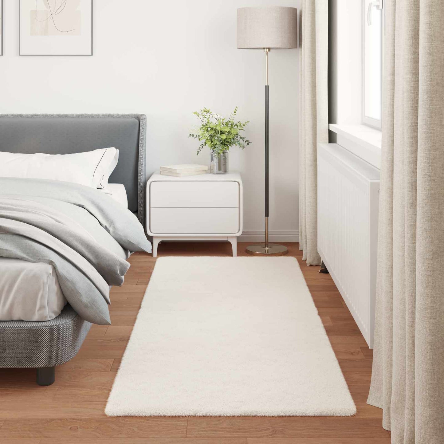 Anti-Slip Faux Rabbit Fur Rug OLITE Cream 100 x 200 cm