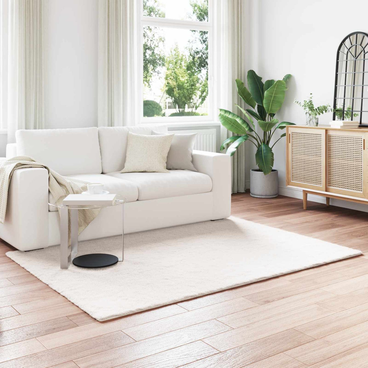 Anti-Slip Faux Rabbit Fur Rug OLITE Cream 140 x 200 cm